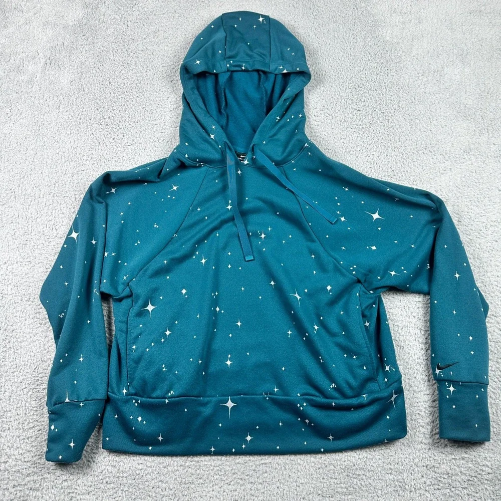 Nike Dri-Fit‎ Get Fit Star Print Hoodie Womens Medium Teal Sweatshirt CJ0008-347